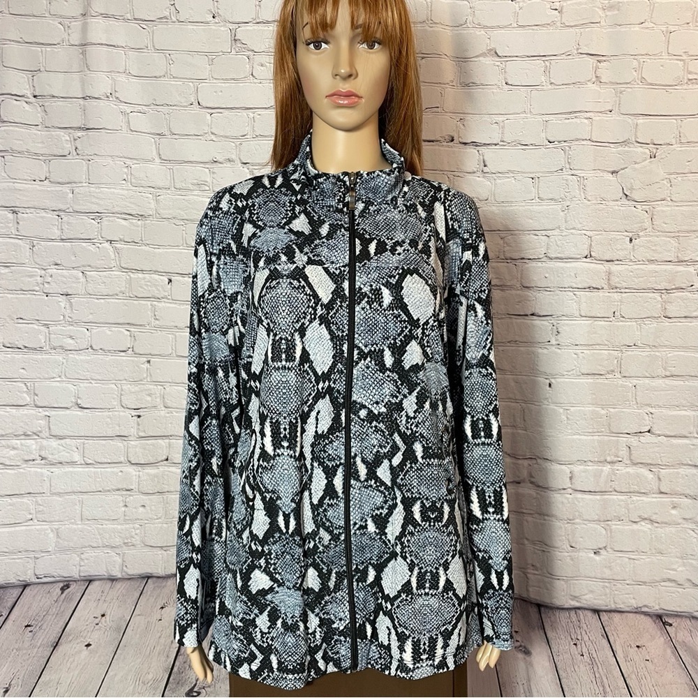 Chico's Snake Print Full Zip Stretch Long Sleeve Jacket Size 3 US XL